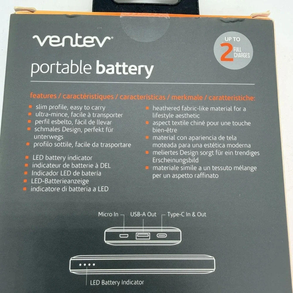 Ventev Black 5k mAh Lithium-polymer Portable Battery Portable Battery/Power Bank